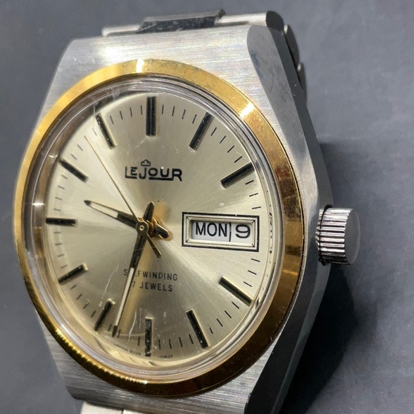 Vintage Le Jour 17 Jewels Self Winding Two Tone Mens Watch - Picture 3 of 4
